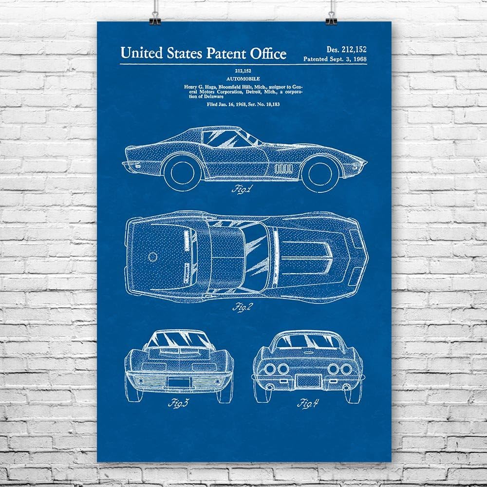 Patent Earth Corvette Mako Shark II Poster Print, Car Collector Gift, Auto Mechanic, Car Lover, Corvette Stingray, Muscle Car