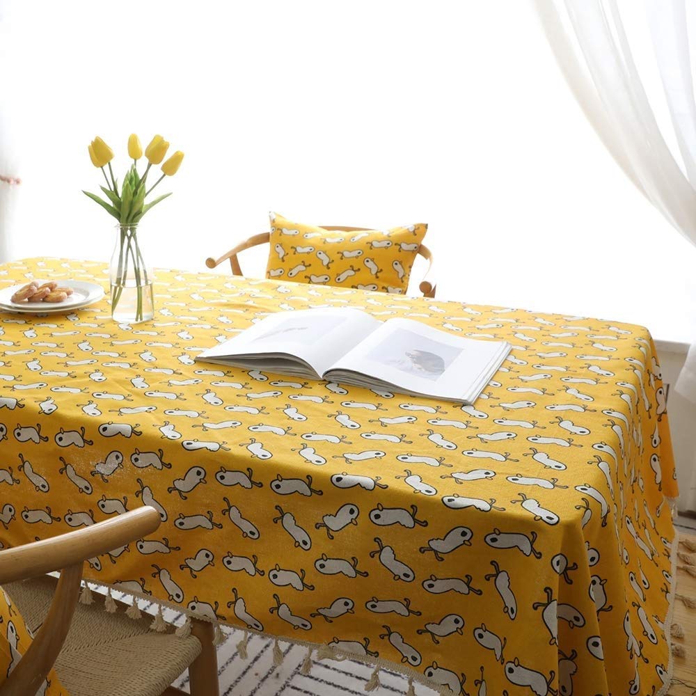Jaune Cour Nappe Rectangulaire En Lin Avec Motif De Canard