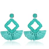 Long Tassel Earrings Statement Bohemian Pom Ball Handmade Drop Dangle Earrings for Women