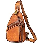NIUCUNZH Genuine Leather Sling Bag Front Metal-Latch Crossbody Bags Handmade Vintage Chest Shoulder Backpack for Women Men Brown