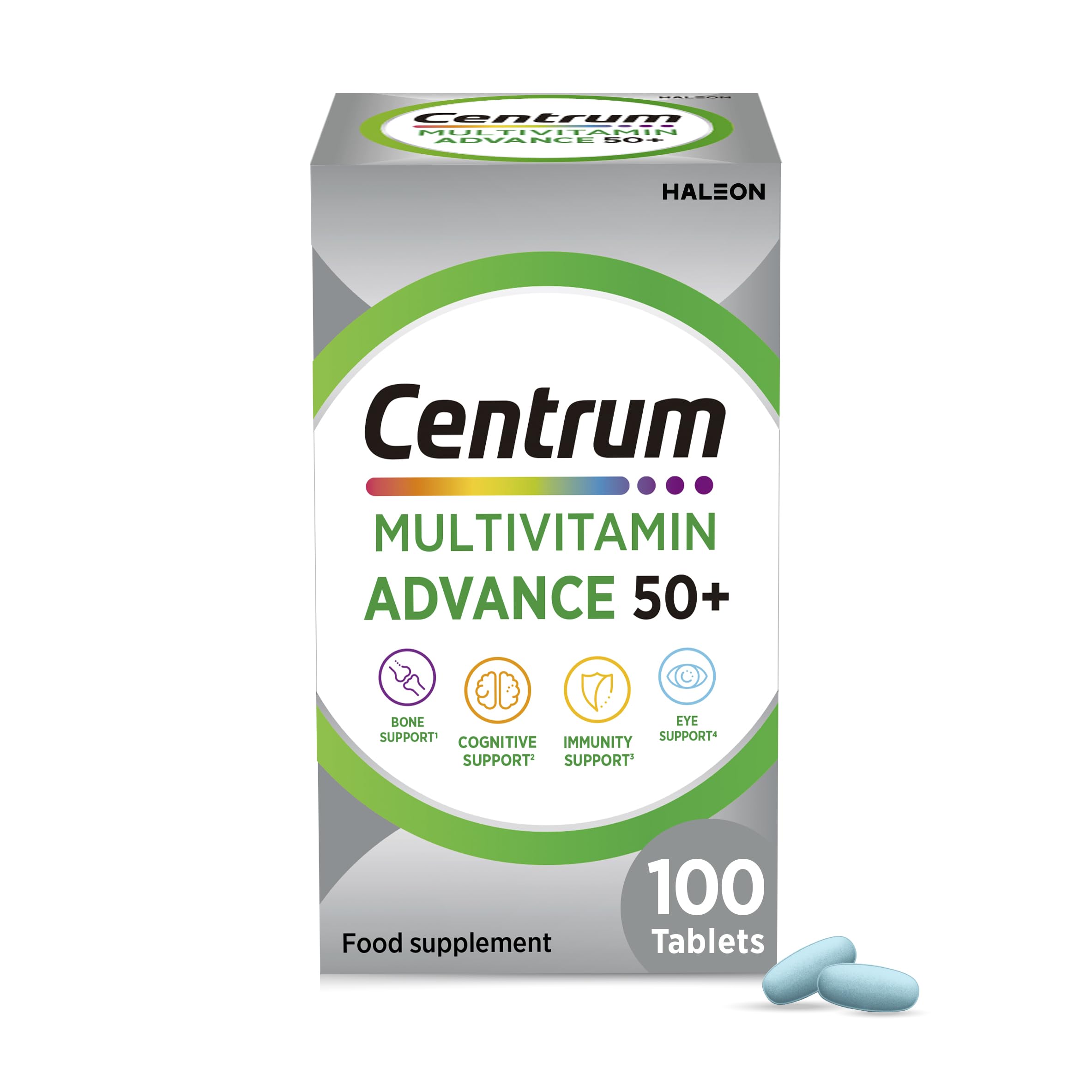 Centrum Advance 50+ Tablets Multivitamin & Mineral Supplements, with 24 essential nutrients, including vitamin D, C, Zinc, 100 ct