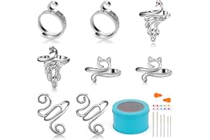 FOUSNOW 8 Pcs Crochet Ring, Adjustable Crochet Ring for Finger, Tension Rings Cat Yarn Guide Yarn Knitting Thimble, Faster Knitting Crocheting Accessories for Mother Grandma