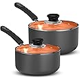 Utopia Kitchen Nonstick Stock Pot Saucepan Set with Lids, 1 Quart and 2 Quarts Multipurpose Stock Pots Set for Home, Kitchen or Restaurant, Copper & Grey