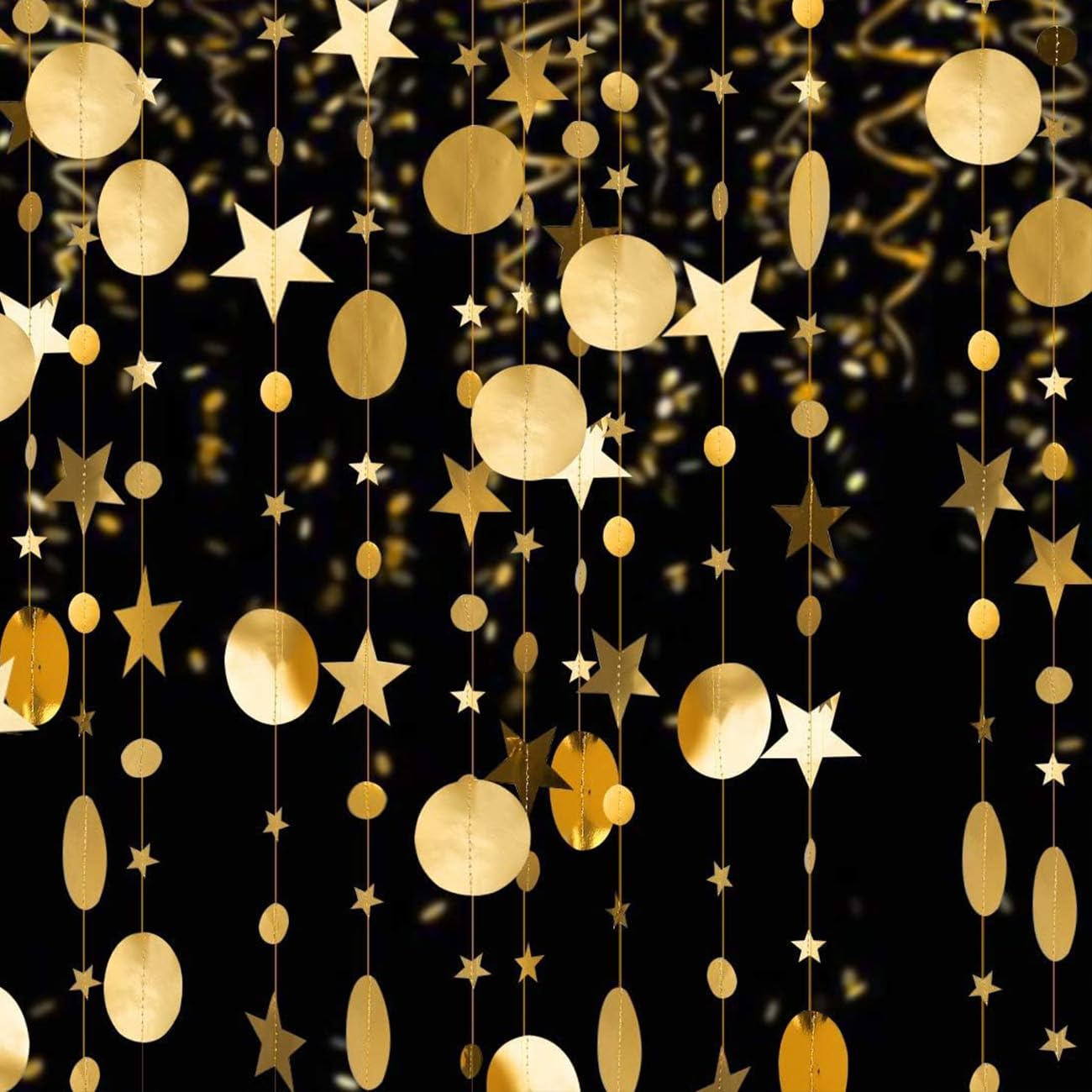 Gold Glitter Hanging Paper Garland,Circle Star Paper Decoration for Party(52 Ft/4 Pack)