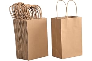 Brothersbox Small Brown Paper Bags With Handles 50Pcs 5.25x3.25x8 Inch, Kraft Paper Bags With Handles For Business Retail Shopping Party Grocery Favors Birthday