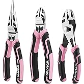WORKPRO 3-Piece Pliers Set, Pink Tool Set Including Needle Nose & Diagonal Cutting & Slip Joint Pliers for Plumbing, Automotive and General Applications - Pink Ribbon