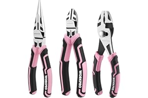 WORKPRO 3-Piece Pliers Set, Pink Tool Set Including Needle Nose & Diagonal Cutting & Slip Joint Pliers for Plumbing, Automotive and General Applications - Pink Ribbon