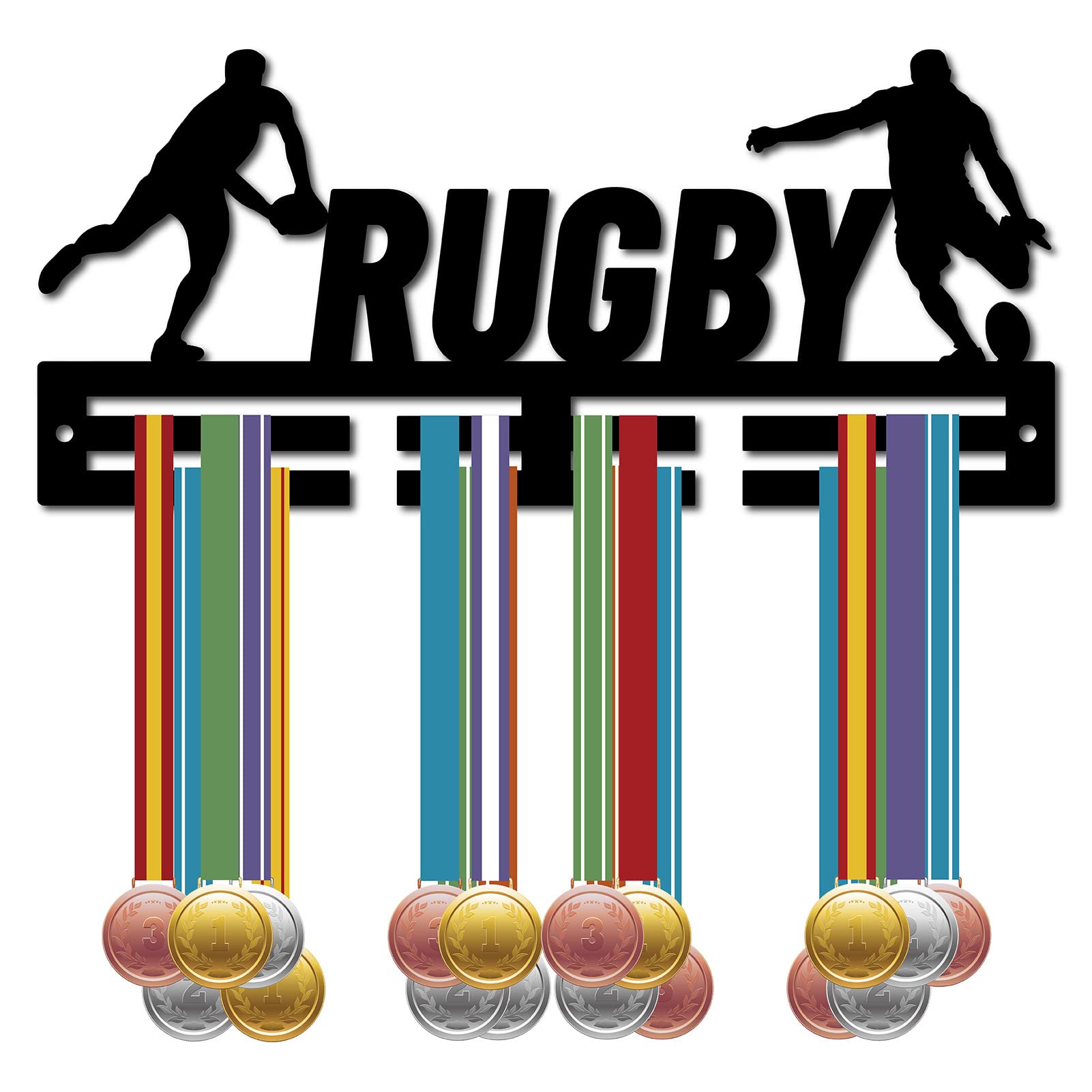 CREATCABIN Acrylic Medal Holder Rugby Medal Hanger Display Stand Wall Mount Hanger Sports Medal Hooks Hanging for Home Badge 2 Lines Athletes Table Tennis Medalist Running Gymnastics Over 20 Medals