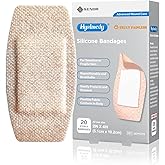 Hysimedy Silicone Bandages for Sensitive Skin 2x4 Inch Painless Removal | 20 Counts Knee Latex Free Hypoallergenic Breathable Long-lasting Extra Large Adhesive Bandages for Wounds Geriatric Children