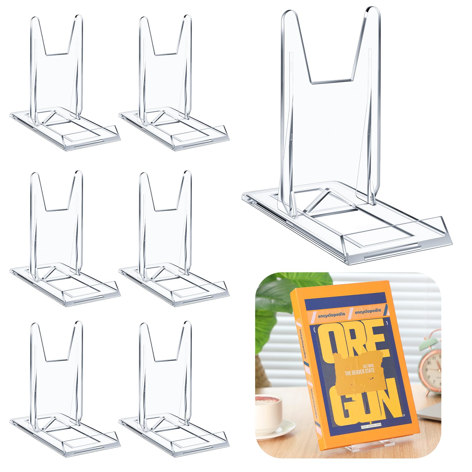 Photo 1 of 12 Pack 5.91 Inch Acrylic Book Stand for Display Adjustable Clear Display Holder Easel Collector Stand for Home Office Back to School Comic Album CD Magazine Postcard Artworks(5.91 x 6.1 x 3.15 Inch)