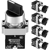 Xuhal 4 Pcs 22mm 2 Position Spst Rotary Selector Switch Self-Locking On/Off | Maintained Self-locking Design, Ith 10a, Ui 600v, Ac-15 3a 240vac for Industrial Control Panels &amp; Machinery Equipment