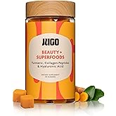 JUGO Beauty + SUPERFOODS Hair, Skin and Nails Collagen Gummies, Hyaluronic Acid and Turmeric Supplement, Cruelty-Free, Gelatin-Free and Gluten-Free Gummy Vitamins, Non-GMO, Made in USA, 40 Count