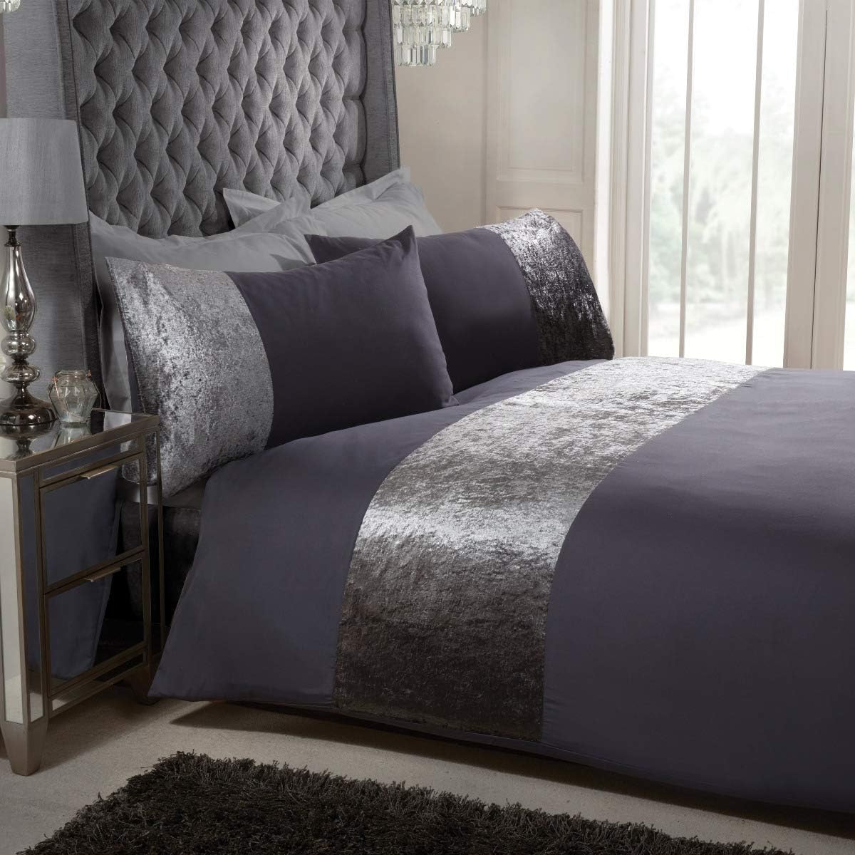 Sleepdown Velvet Cuff Charcoal Grey Panel Band Luxury Soft Cosy Duvet