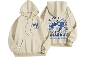 Lytiarul Save the Whale Sharks Hoodie for Women Ocean Letter Aesthetic Graphic Sweatshirts Preppy Long Sleeve Pullover Tops