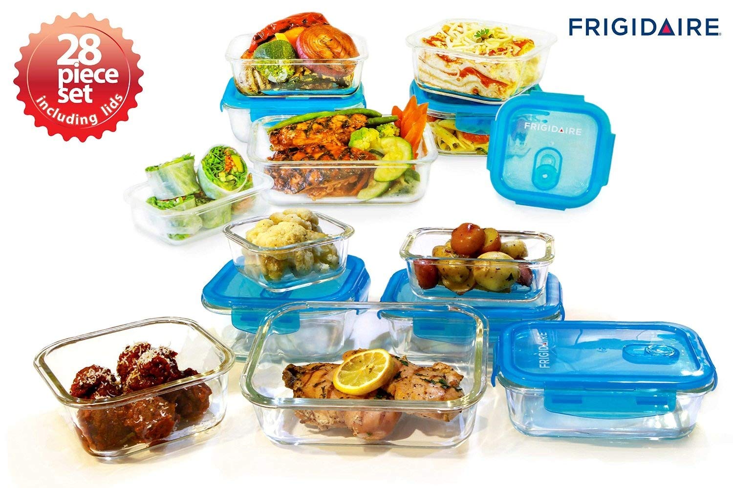 Frigidaire 28piece set Glass Storage Airtight Container with Open Vented Lids for heating - Microwave and Oven Safe