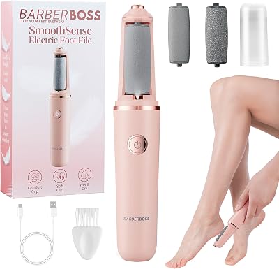 Lima eléctrica para pies, removedor de callos para pies, kit de pedicura recargable, cabezales de rodillo finos y gruesos, carga USB, tapa protectora (Rosa)