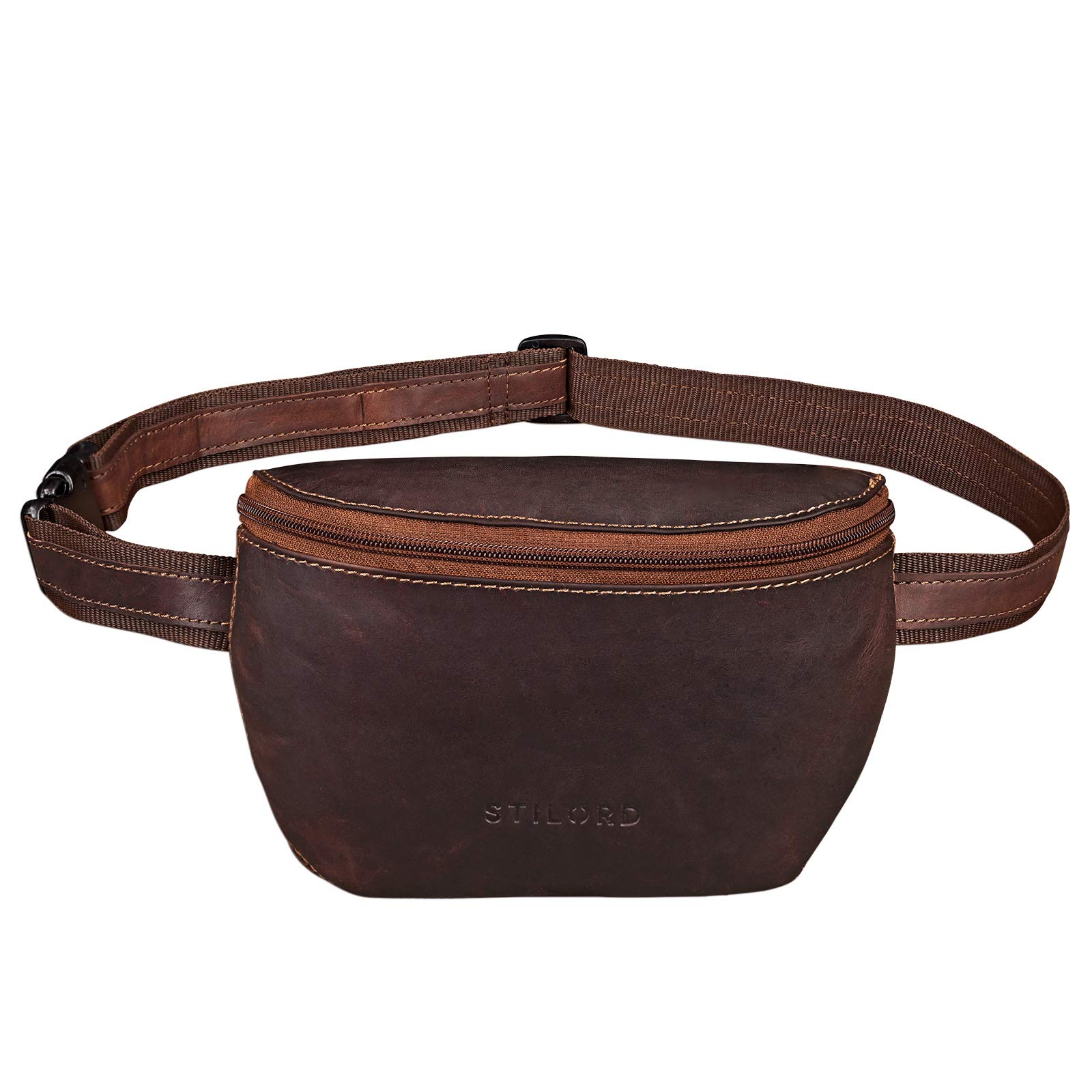 STILORD "Jules" Bumbag Leather Small Vintage Pouch Bag Waist Bag Belt Bag for Men Women Party Festival Smartphone in Genuine Buffalo Leather Colour:Cognac Dark Brown