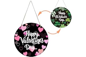 YUNKKIN Reversible Valentines Day St Patricks Day Door Decoration Classic Valentines Day Heart Wreath Decor St Patricks Day Shamrock Decor Wooden Wall Hanging Front Door Wreath for Indoor Outdoor Home Decor