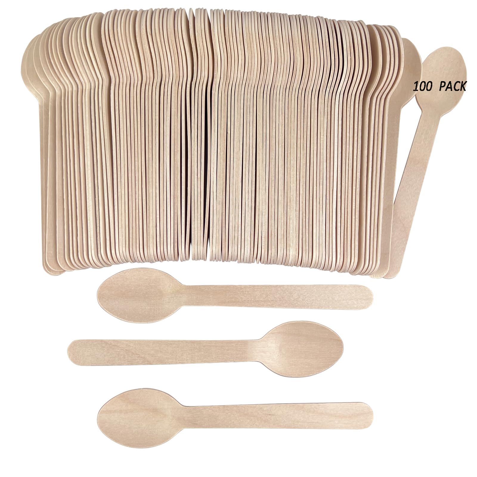 Photo 1 of 100PCS Wooden Spoons Disposable - 6.3 Inch Natural Bamboo Spoons, Compostable and Biodegradable, Ideal for Eating, Crafts, Weddings, Picnics, BBQs, Birthdays and Outdoor Events