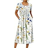LOVESHOOT Womens Summer Midi Dress 2026 Casual Short Sleeve A Line Dress with Pockets Evening Wedding Guest Work