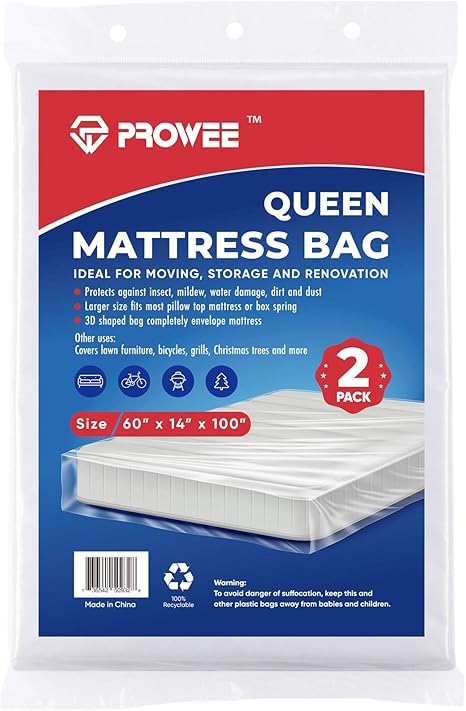 Amazon Com Prowee 2 Pack Queen Size Mattress Bag Clear Mattress Storage Bag Mattress Disposal Bag Mattress Plastic Cover For Moving Home Kitchen