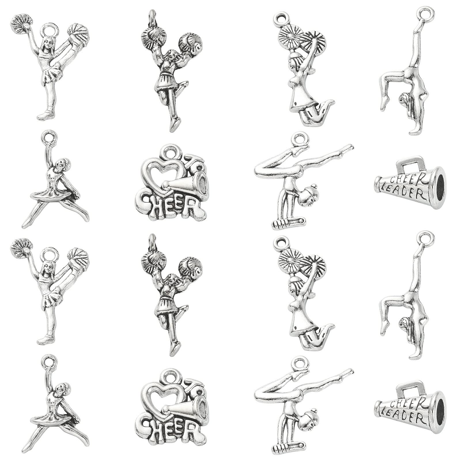 DanLingJewelry 80Pcs 8 Styles Cheerleader Charms Gymnastics Sport Girl Charms for Crafting Jewelry Findings Making