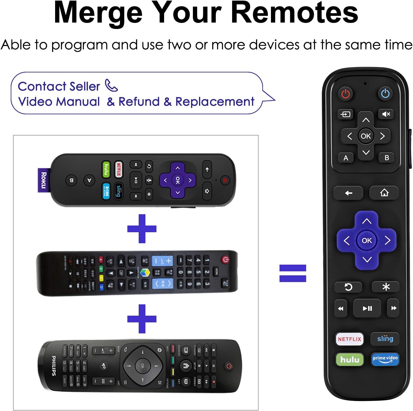 Universal IR Remote Replacement for Roku Streaming Player with 13 Extra Learning Buttons to Control TV Soundbar Receiver All in One (for Roku 1 2 3 4 Premier+ Express+ Ultra,NOT for Roku Stick): Home Audio & Theater