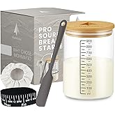 Pro Sourdough Starter Kit - 34oz Glass Jar with Bamboo Lid, Thermometer Strip, Feeding Band, Breathable cloth& Silicone spatula | All-Inclusive Baking Supplies for Artisan Bread