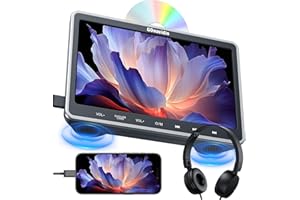 GOnavidio 10.1" Car DVD Player with HDMI Input Headphone Mounting Bracket, Headrest DVD Player for Car Support Sync Screen, AV in & Out, Last Memory, Region Free, USB SD Card, No Battery