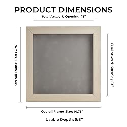 13x13 Shadow Box Frame White Washed Wood | with a
