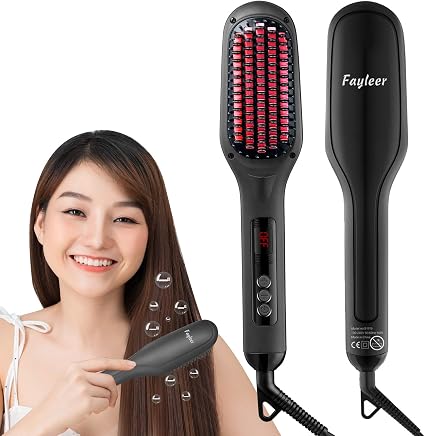Amazon Fayleer ブラシアイロン ストレート ヘアアイロン ブラシ型 ストレートヒートブラシ ダブルマイナスイオン アイロンブラシ 急速加熱 温度調節可能 自動電源オフ 静電気防止 ストレートヘアプラシ ヘアストレート海外対応 日本語説明書付き プレゼント Fayleer