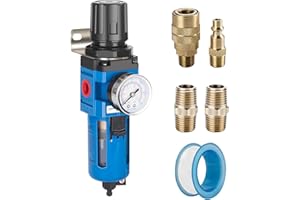 NANPU 3/8" NPT Compressed Air Filter Regulator Combo Piggyback, 5 Micron Brass Element, Poly Bowl, Manual Drain, Metal Bracke