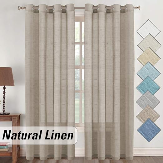 Amazon Com Flamingo P Taupe Natural Linen Sheer Curtains Nickel