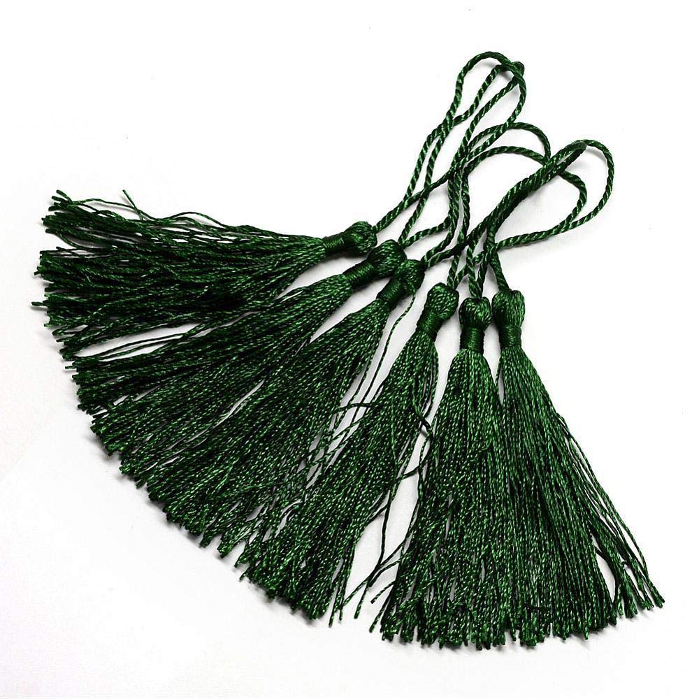 50 x Dark Green 13.5cm Silky Crafts Making Tassels - Bookmarks, Scrapbooking and Cardmaking