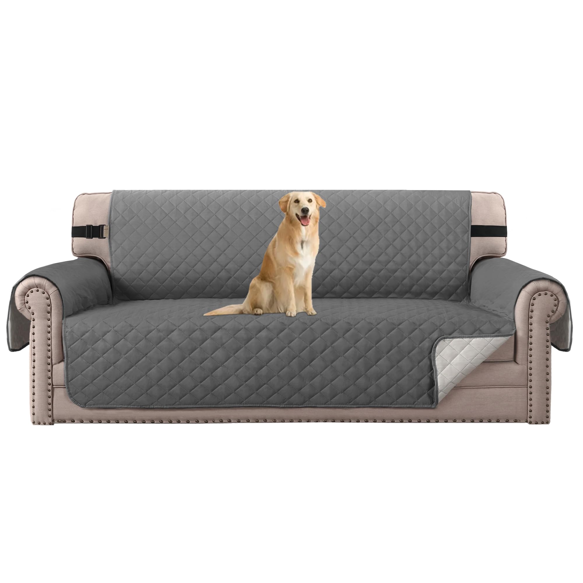 Photo 1 of H.VERSAILTEX Reversible Sofa Cover Couch Cover for 3 Cushion Couch Water Resistant Sofa Cover for Living Room Quilted Furniture Washable Couchs Protector(Oversized Sofa, Charcoal Grey)