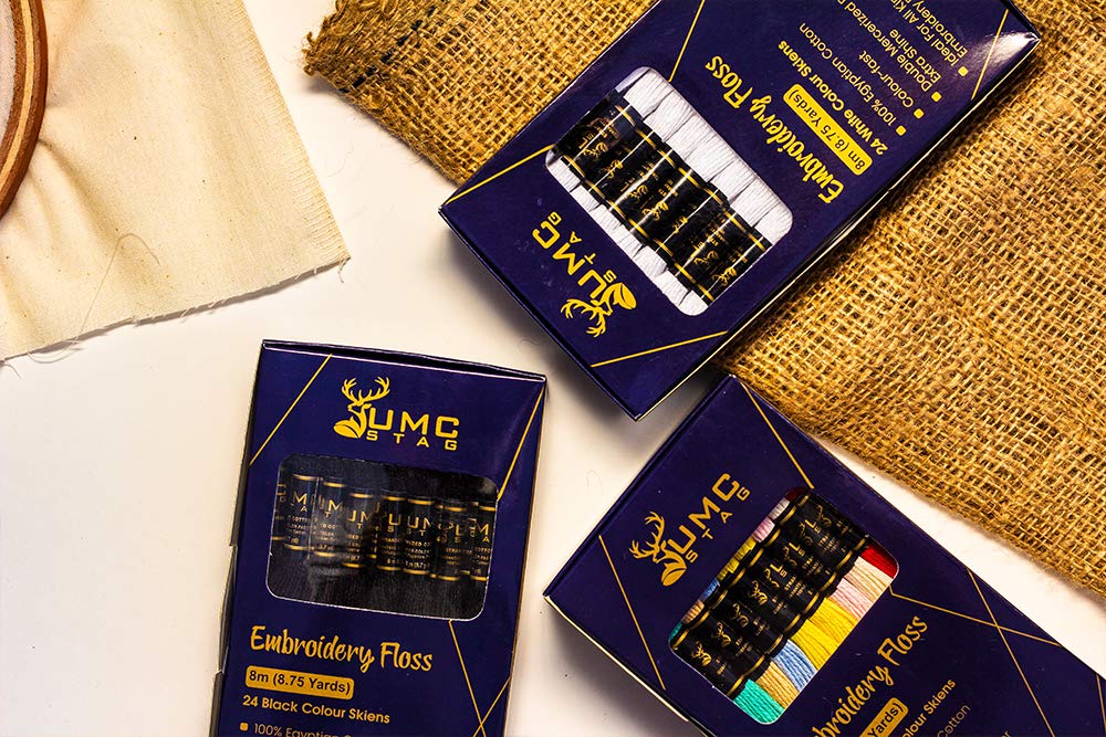 Pack of 50 Popular Colours Premium Embroidery Thread | 100% Egyptian Cotton Premium Skeins | Cross Stitch Embroidery Floss | Oeko TEX Certified Stranded Cotton | Ideal for Arts & Crafts