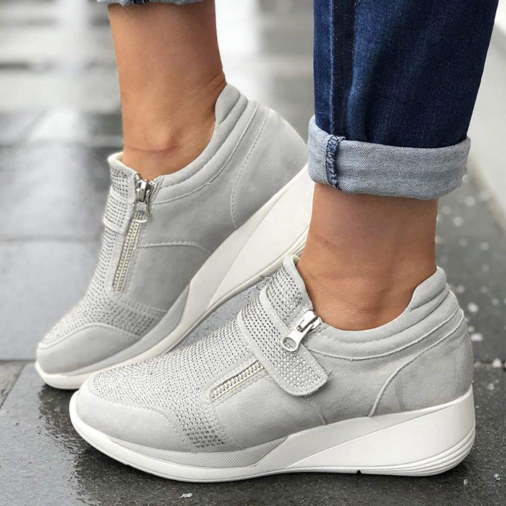 Wedges Zipper Sneakers Fashion Crystal Casual Flat Walking