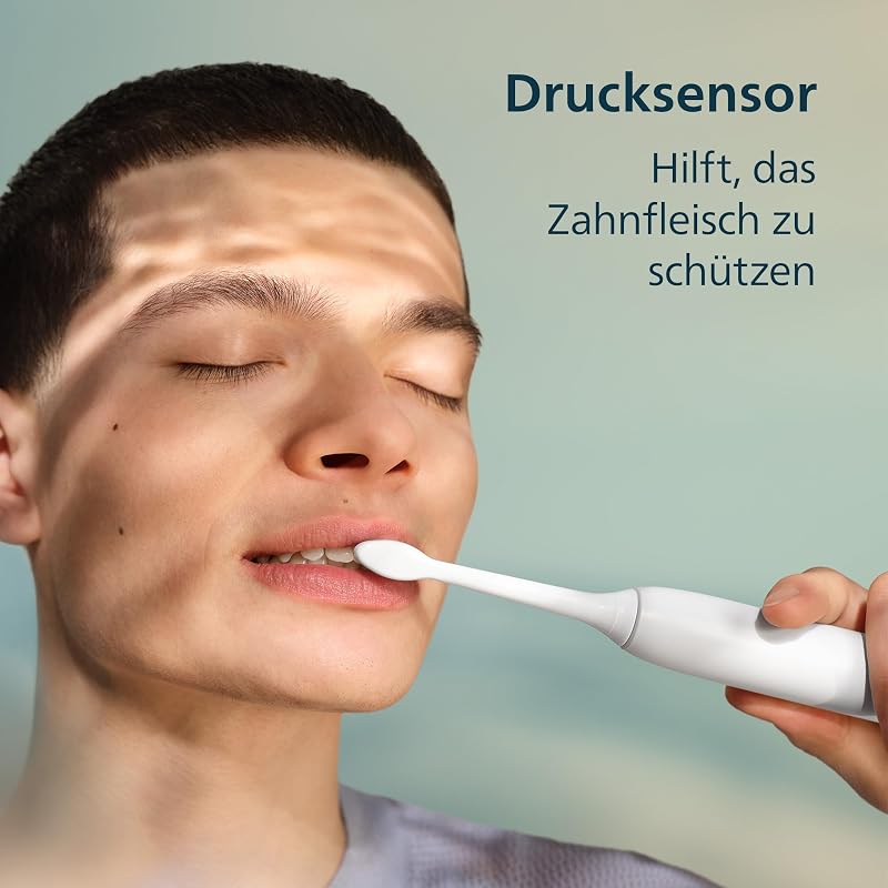 Sonicare Series 3100 Elektrische Zahnbürste – Schallzahnbürste mit Drucksensor, 3 Intensitäten, EasyStart, SmarTimer, 14 Tage Laufzeit, Reiseetui, Weiß, 2er-Pack, HX4072/41, [Neu]