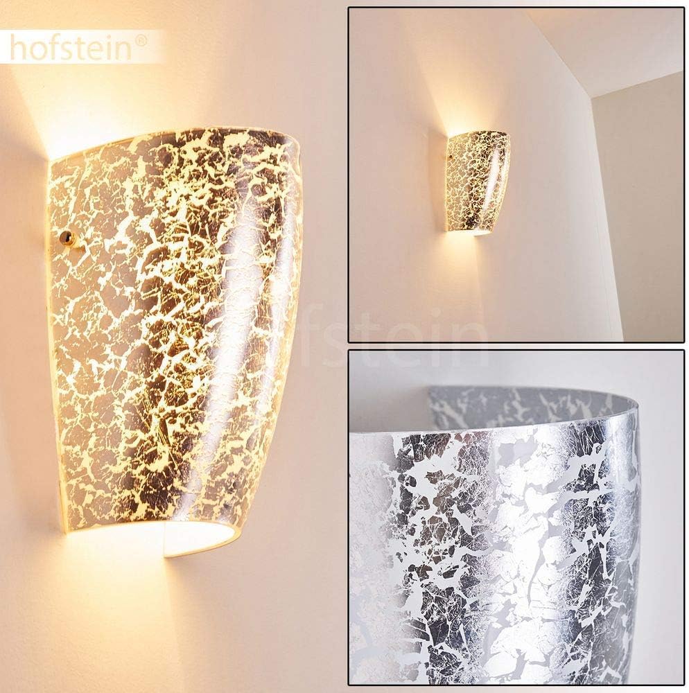 Wall Light Severo, Wall lamp in Glass in Silver, Wall spot 1-Flame with up&Down Effect, 1 x E27, Wall Spotlight with Light Effect, Without Bulbs