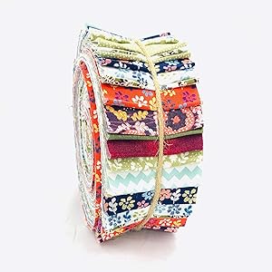 Daisy Florals 100% Cotton Jelly Roll Fabric Strips Material for Quilting, Patchwork, Sewing, Art & Crafts - 40 Strips Bundle (2.5" W x 45" L)