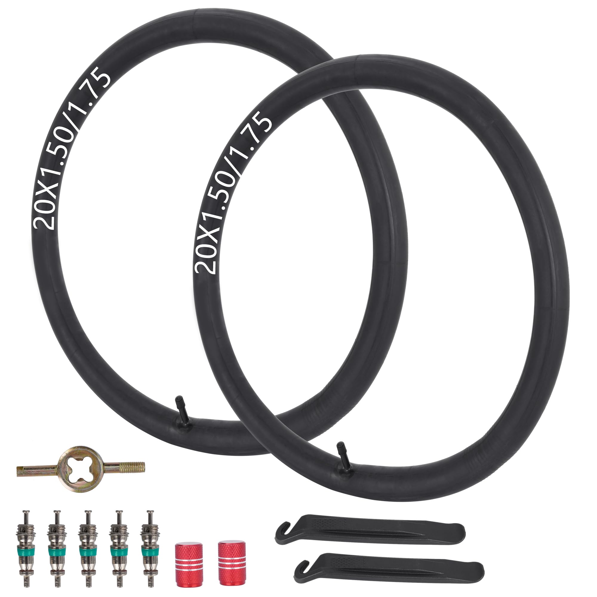 RUTU 20 inch Bike Tube 20x1.50/1.75 Bike Tube AV32mm Schrader Valve Compatible with 20 x 1.50 20 x 1.60 20 x 1.70 20 x 1.75 Bike Tires 20" Bicycle Tube with Tire Levers 2 Pack