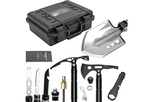 BOOTOP PIN Folding Camping Shovel Axe Kit, Multifunctional Survival Tactical Shovel Hatchet Combo with Axe, Flashlight, Military Grade Emergency Gear for Camping, Cycling, Hiking