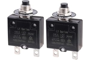 RKURCK Thermal Circuit Breaker 25 Amps, Thermal Overload Protector L1 Series 125-250V AC 50V DC Push Button Manual Reset Circ