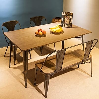 Merax Antique Style Rectangular Dining Table with Metal Legs