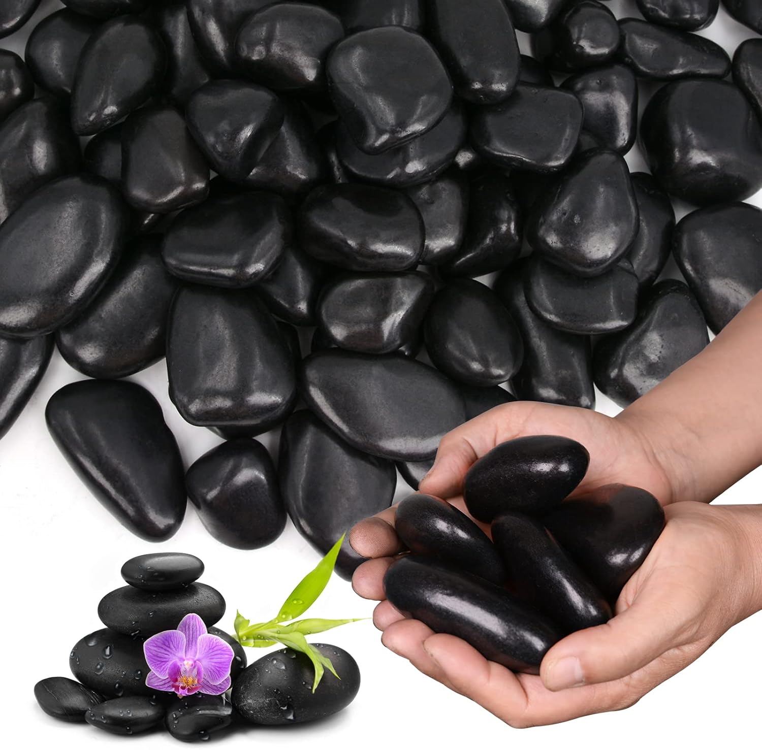 Hardscaping Materials - Lechloris 20Ib Black River Rocks for Landscaping-Polished Pebbles for Plants-Garden Decorative Stones-1-2