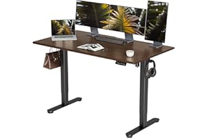 INNOVAR Solid Wood Electric Standing Desk, 55x24 Inches Adjustable Height Stand up Desk with Whole Piece Desktop, Sit Stand Home Office Desk Black Frame/Espresso Top