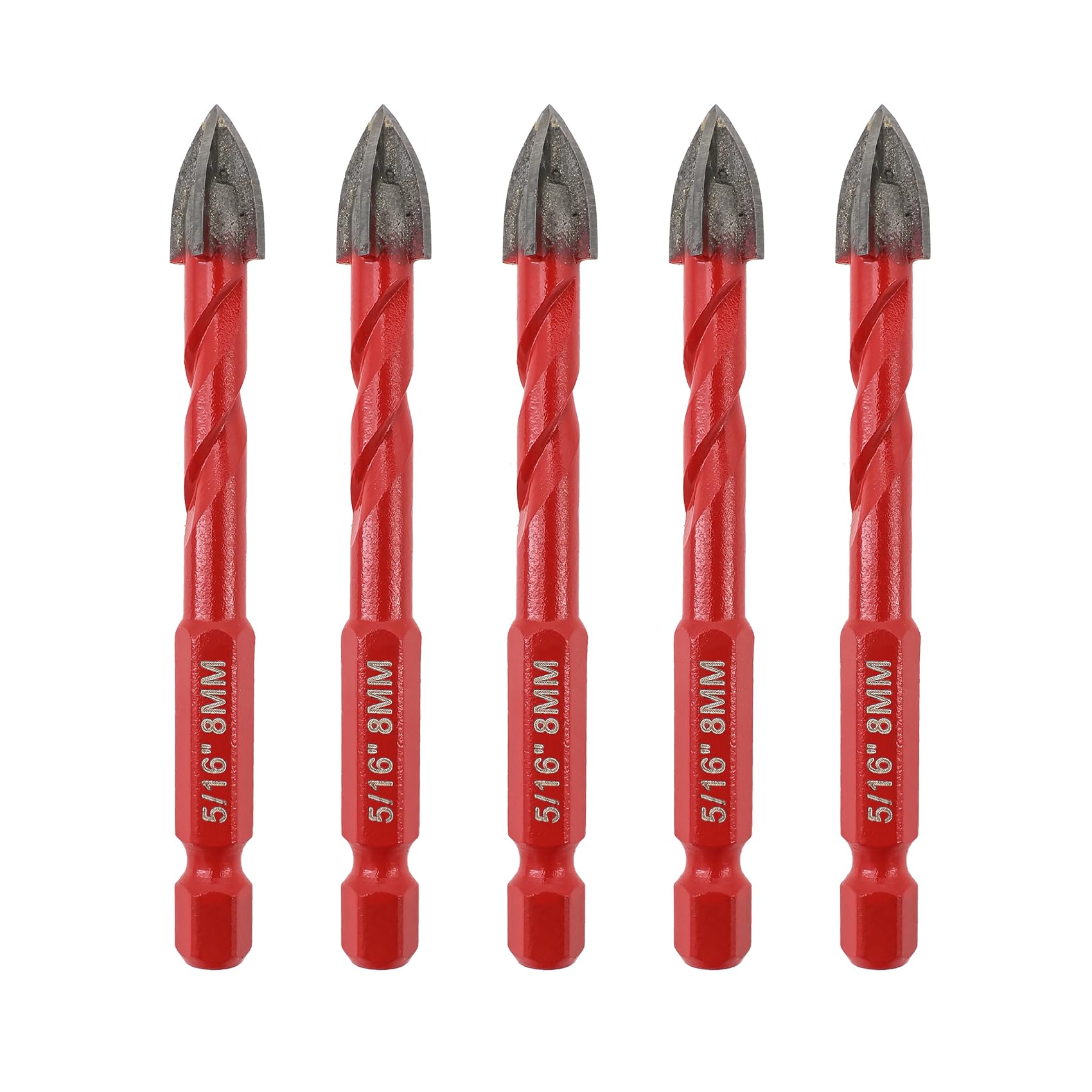 FOCSTOL Masonry Drill Bits Set - 5pcs 8mm Carbide Drill Bits Set with Quick Change Hex Shank for Wood Plastic Foam Tiles Softer Materials — image 1