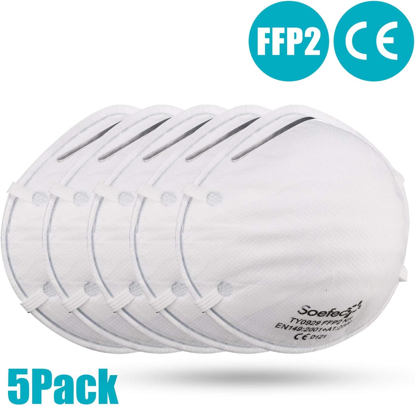 N95 FFP2 CE Respirator 5-Piece Medical Face Mask for Anti-Bacteria Safety Mask Particulate Filter KN95 Comfort Breathing Easier No Smell