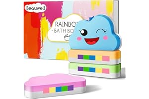 BEAUWELL Rainbow Bath Bombs Gift Set, Handmade 4 Pcs Bath Bombs for Kids Girls, Kid Bubble Bath, Stocking Stuffers for Kids, Christmas Gifts for Kid Women