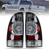 Nakuuly Tail Lights Compatible With 2005-2015 Tacoma (Black Housing Style) | Driver and Passenger Side, LED and Halogen, w/ Bulb and Harness, Taillight Brake Signal Assembly